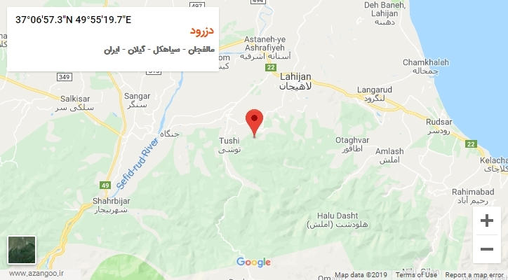 روستای دزرود بر روی نقشه