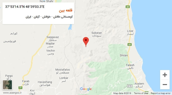 روستای قلعه بین بر روی نقشه