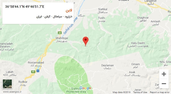 روستای لابن بر روی نقشه