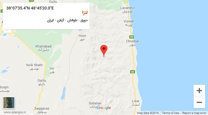 روستای لنزا بر روی نقشه