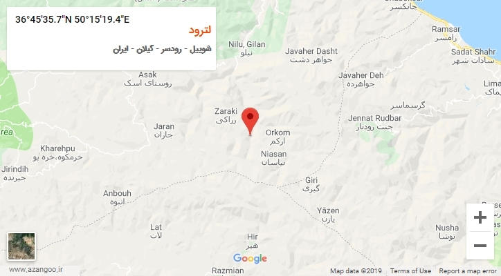 روستای لترود بر روی نقشه