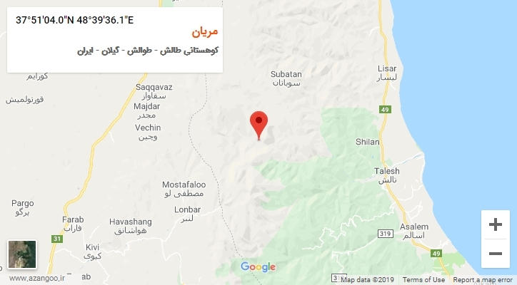 روستای مریان بر روی نقشه