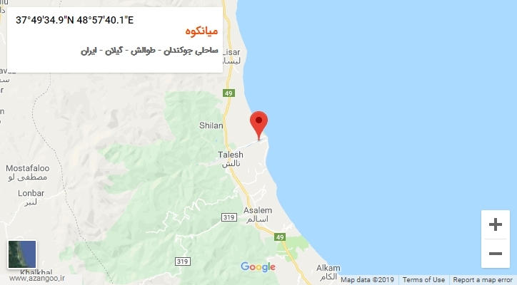 روستای میانکوه بر روی نقشه