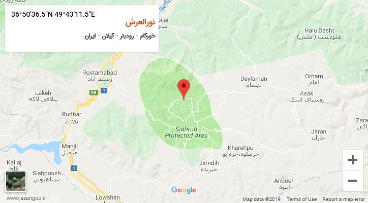 روستای نورالعرش بر روی نقشه