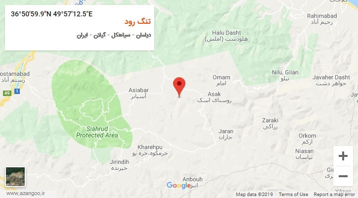 روستای تنگ رود بر روی نقشه