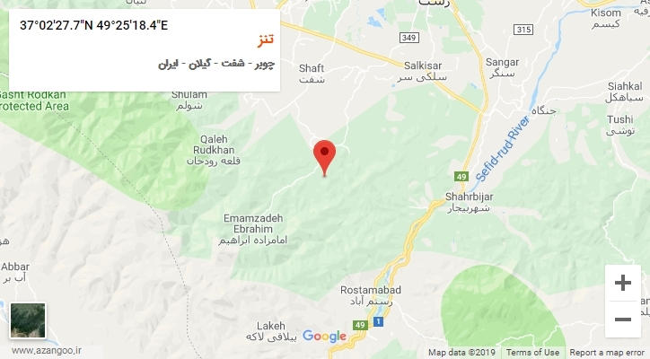 روستای تنز بر روی نقشه