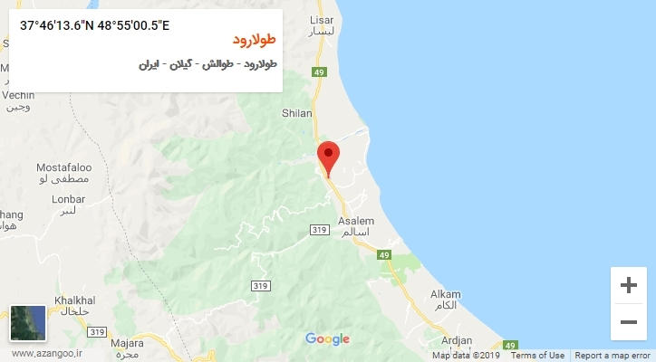 روستای طولارود بر روی نقشه