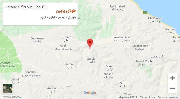 روستای طولای پایین بر روی نقشه