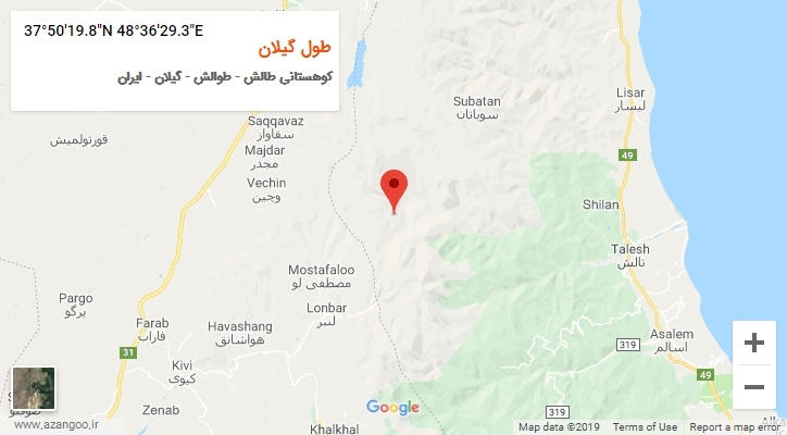 روستای طول گیلان بر روی نقشه