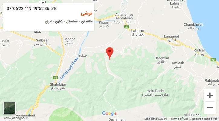 روستای توشی بر روی نقشه
