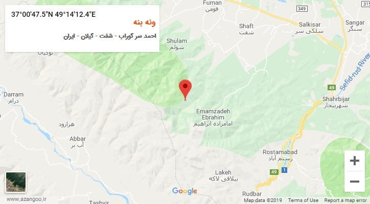 روستای ونه بنه بر روی نقشه