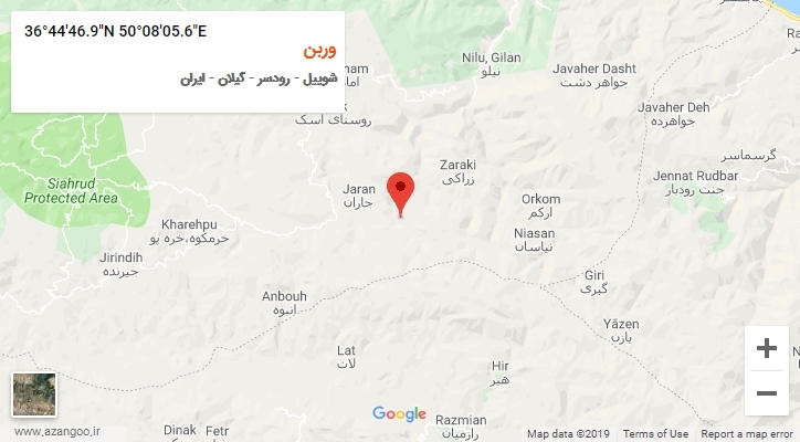 روستای وربن بر روی نقشه