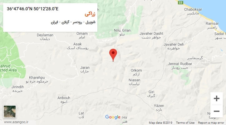 روستای زراکی بر روی نقشه