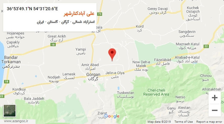 روستای علی آبادکنارشهر بر روی نقشه