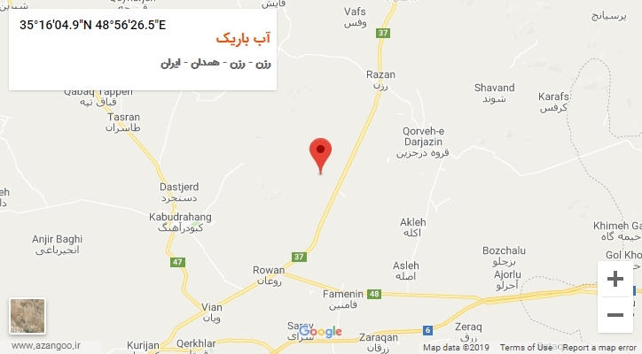 روستای آب باریک بر روی نقشه