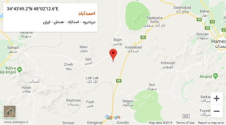 روستای احمدآباد بر روی نقشه