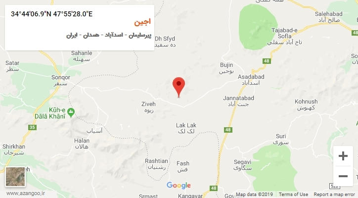 روستای اجین بر روی نقشه