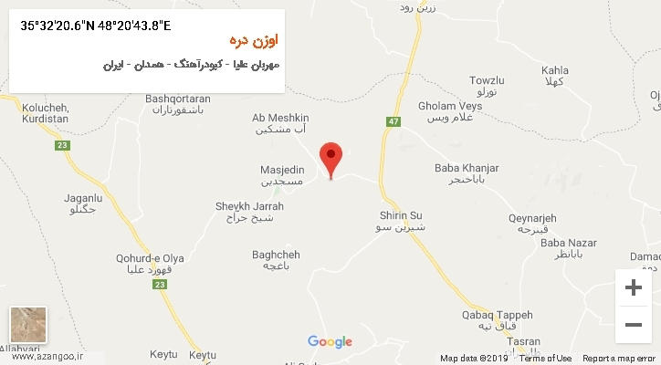 روستای اوزن دره بر روی نقشه