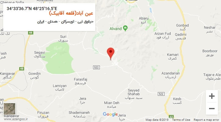 روستای عین آباد(قلعه آقابیک) بر روی نقشه