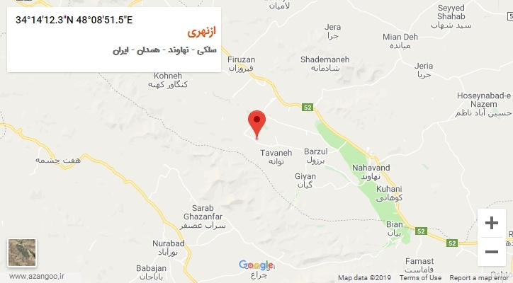 روستای ازنهری بر روی نقشه