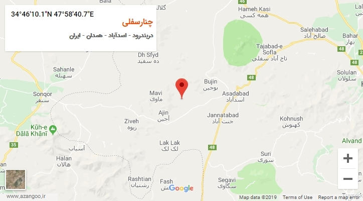 روستای چنارسفلی بر روی نقشه