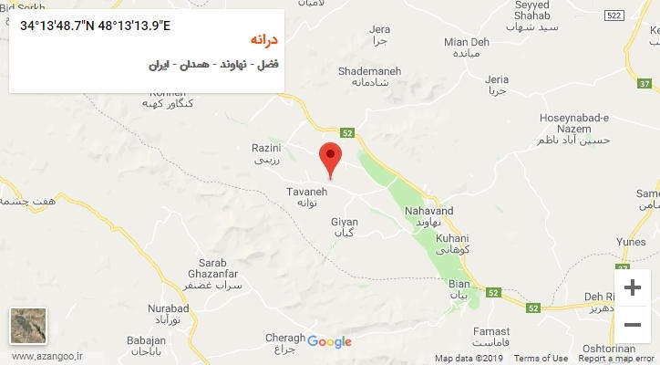 روستای درانه بر روی نقشه