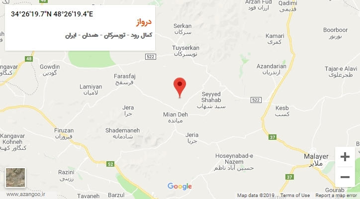 روستای درواز بر روی نقشه