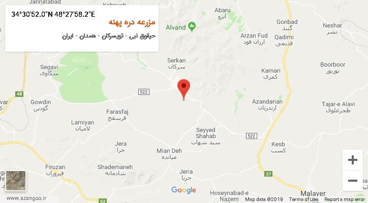 روستای مزرعه دره پهنه بر روی نقشه