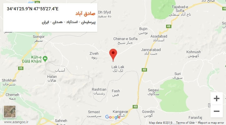 روستای صادق آباد بر روی نقشه