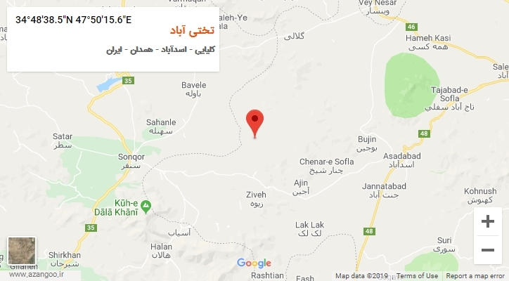 روستای تختی آباد بر روی نقشه