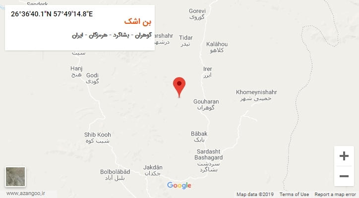 روستای بن اشک بر روی نقشه