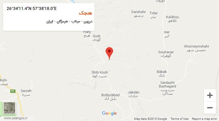 روستای هنجک بر روی نقشه