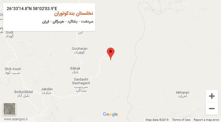 روستای نخلستان بندکوتوران بر روی نقشه