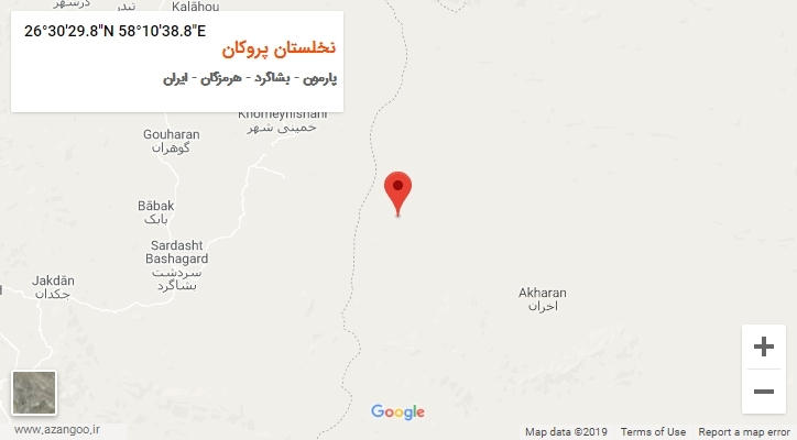 روستای نخلستان پروکان بر روی نقشه
