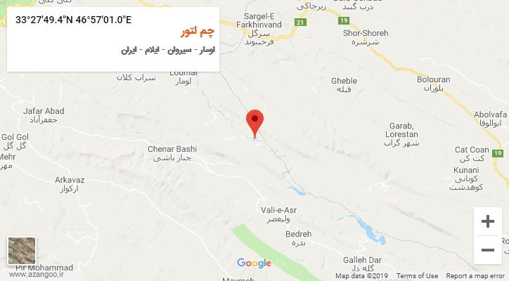 روستای چم لتور بر روی نقشه