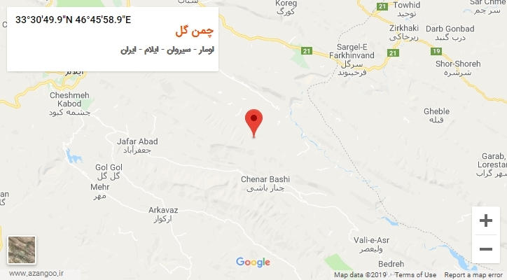 روستای چمن گل بر روی نقشه