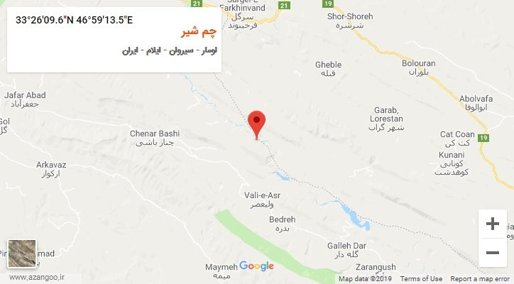 روستای چم شیر بر روی نقشه