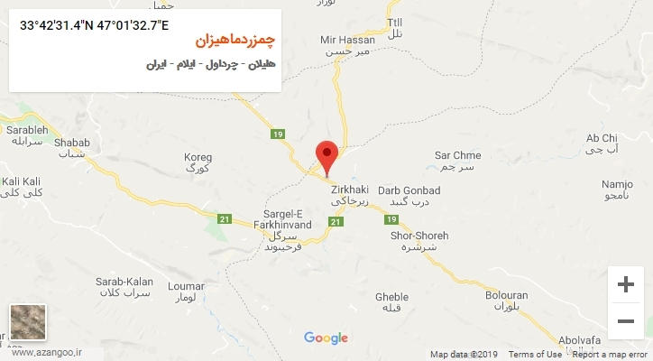 روستای چمزردماهیزان بر روی نقشه