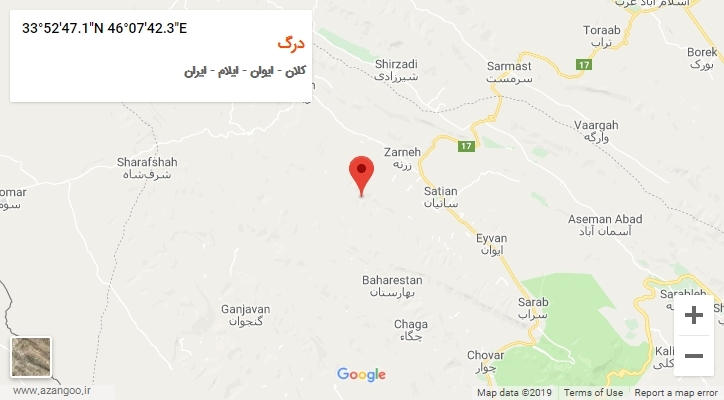 روستای درگ بر روی نقشه