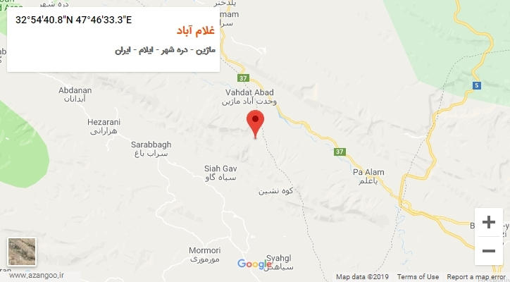 روستای غلام آباد بر روی نقشه