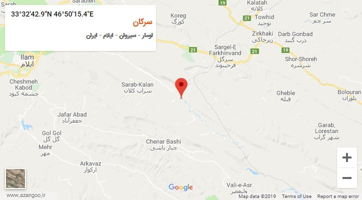 روستای سرکان بر روی نقشه