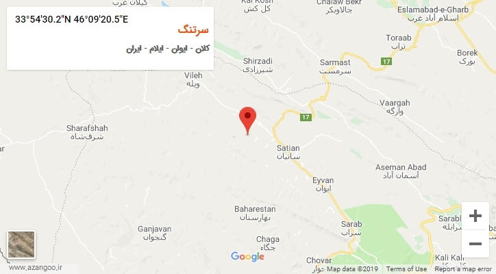 روستای سرتنگ بر روی نقشه