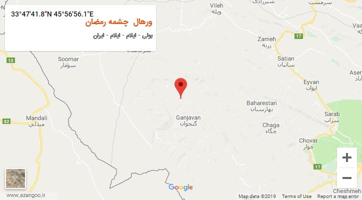 روستای ورهال  چشمه رمضان بر روی نقشه