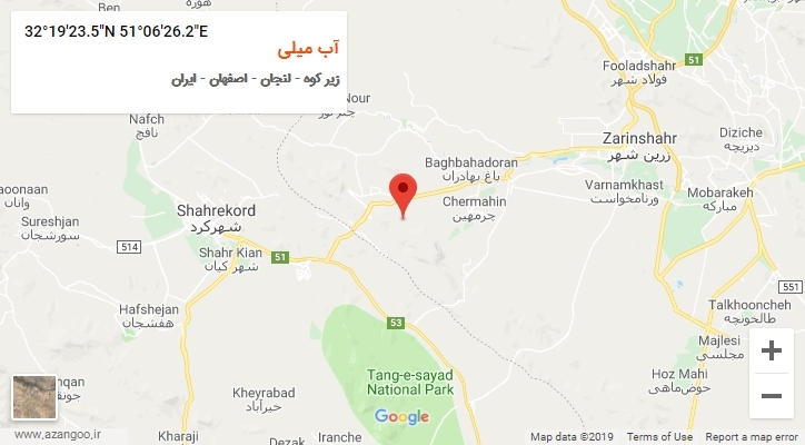 روستای آب میلی بر روی نقشه