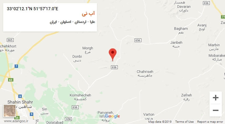 روستای آب نی بر روی نقشه