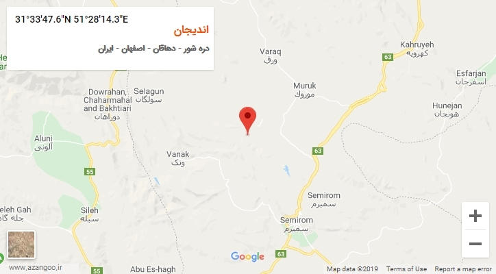 روستای اندیجان بر روی نقشه