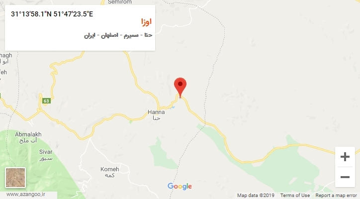 روستای اوزا بر روی نقشه