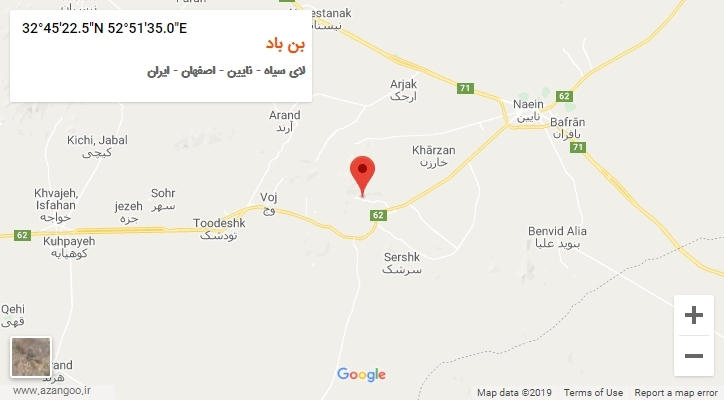 روستای بن باد بر روی نقشه