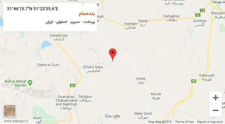 روستای بندحمام بر روی نقشه
