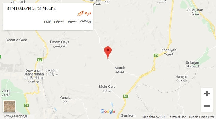 روستای دره کور بر روی نقشه